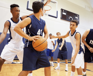 Youth basketball team in action