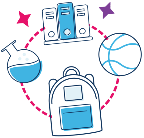 Illustration of school subjects and extracurricular activities