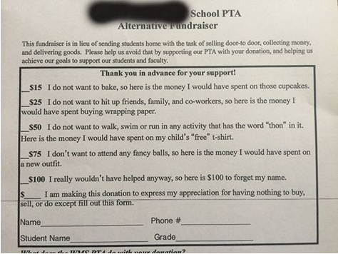 PTA's ‘Alternative Fundraising’ Form that Highlights Fundraising Fatigue PTA alternative fundraising no selling fundraiser form