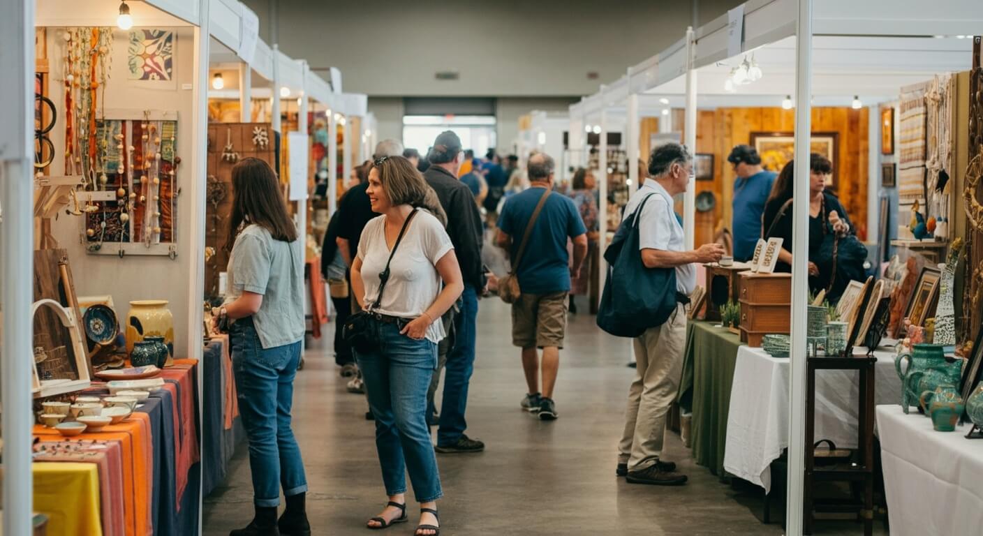 people at an indoor craft fair fundraiser