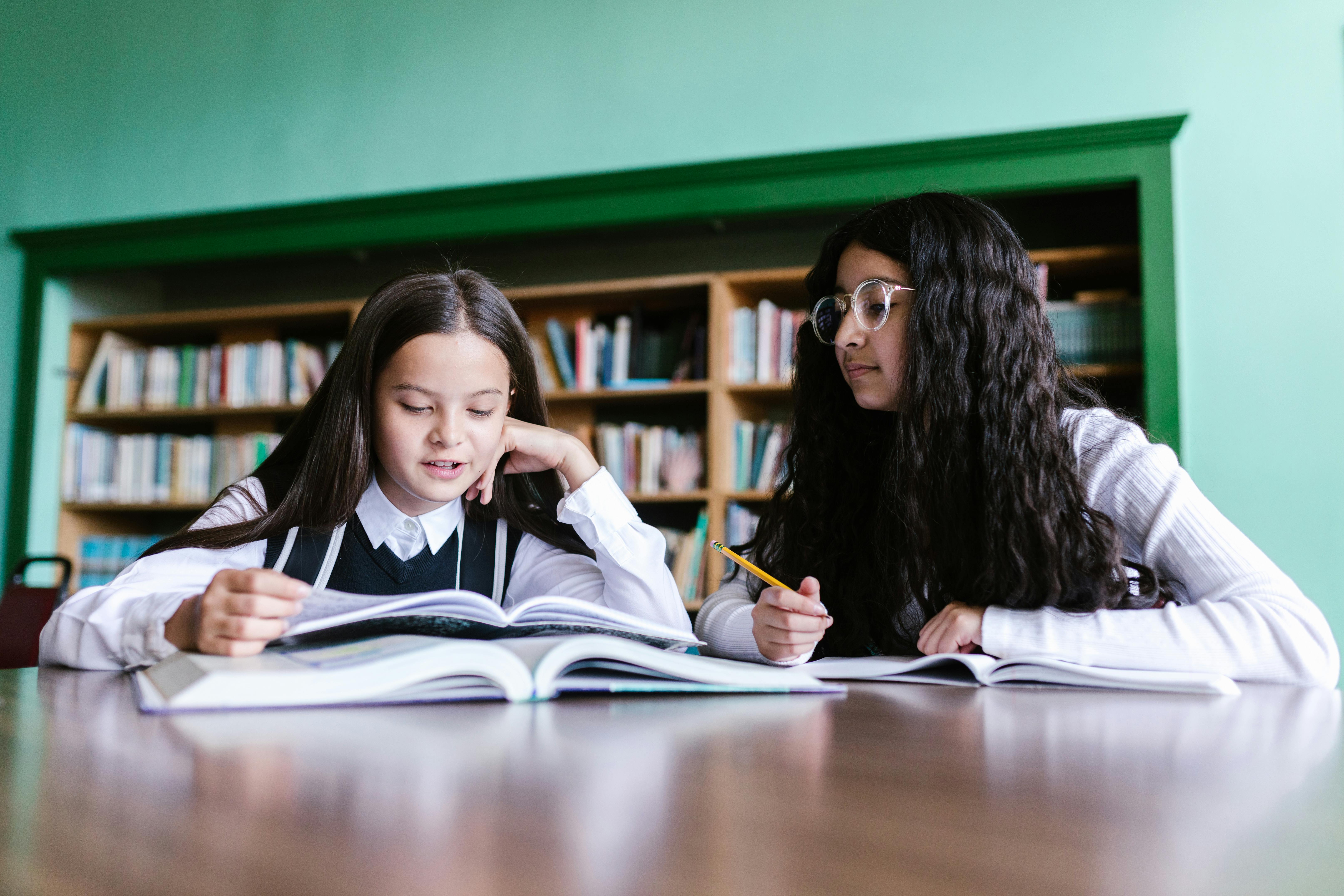 girls studying together at a private school library