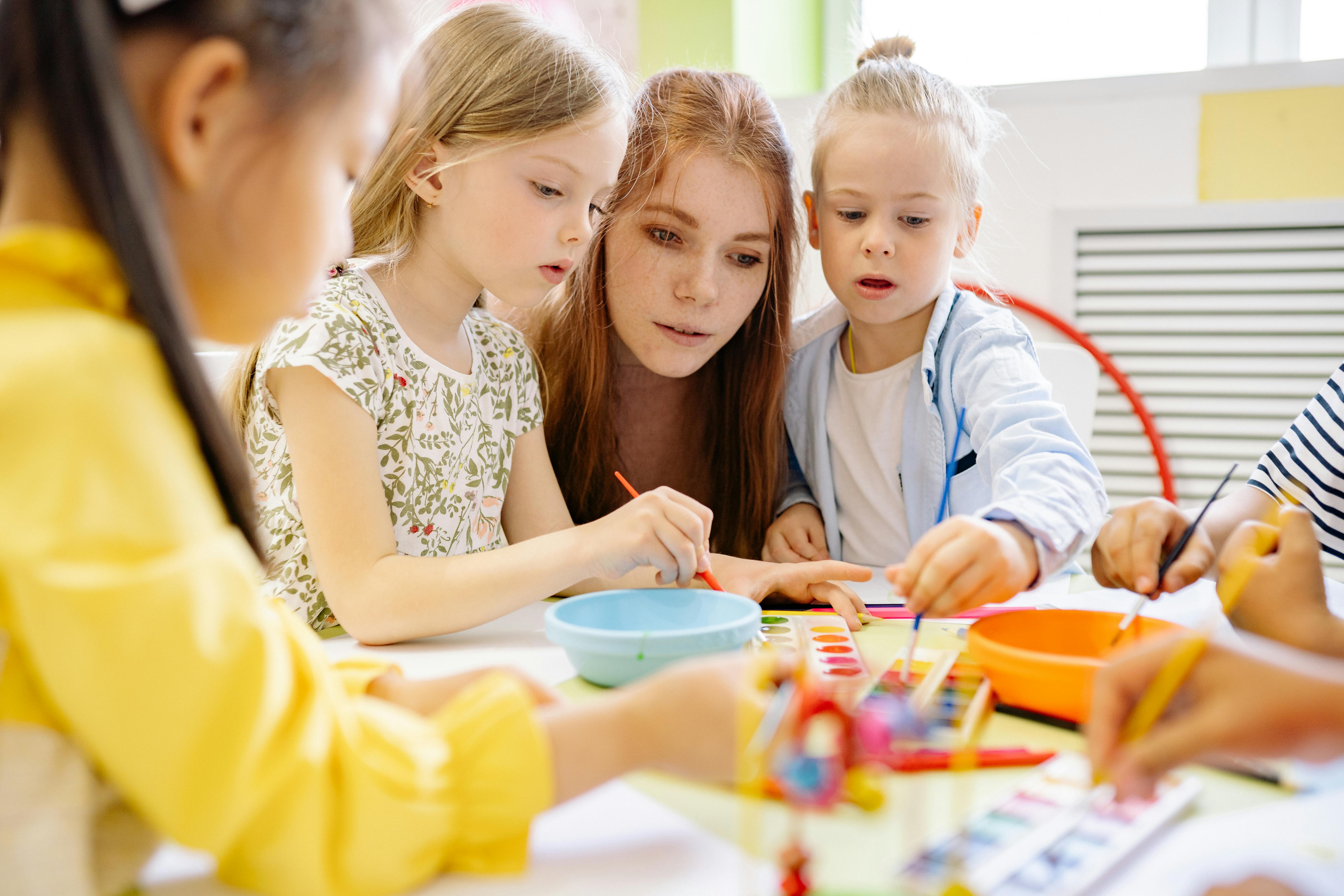 preschool students in a private school classroom