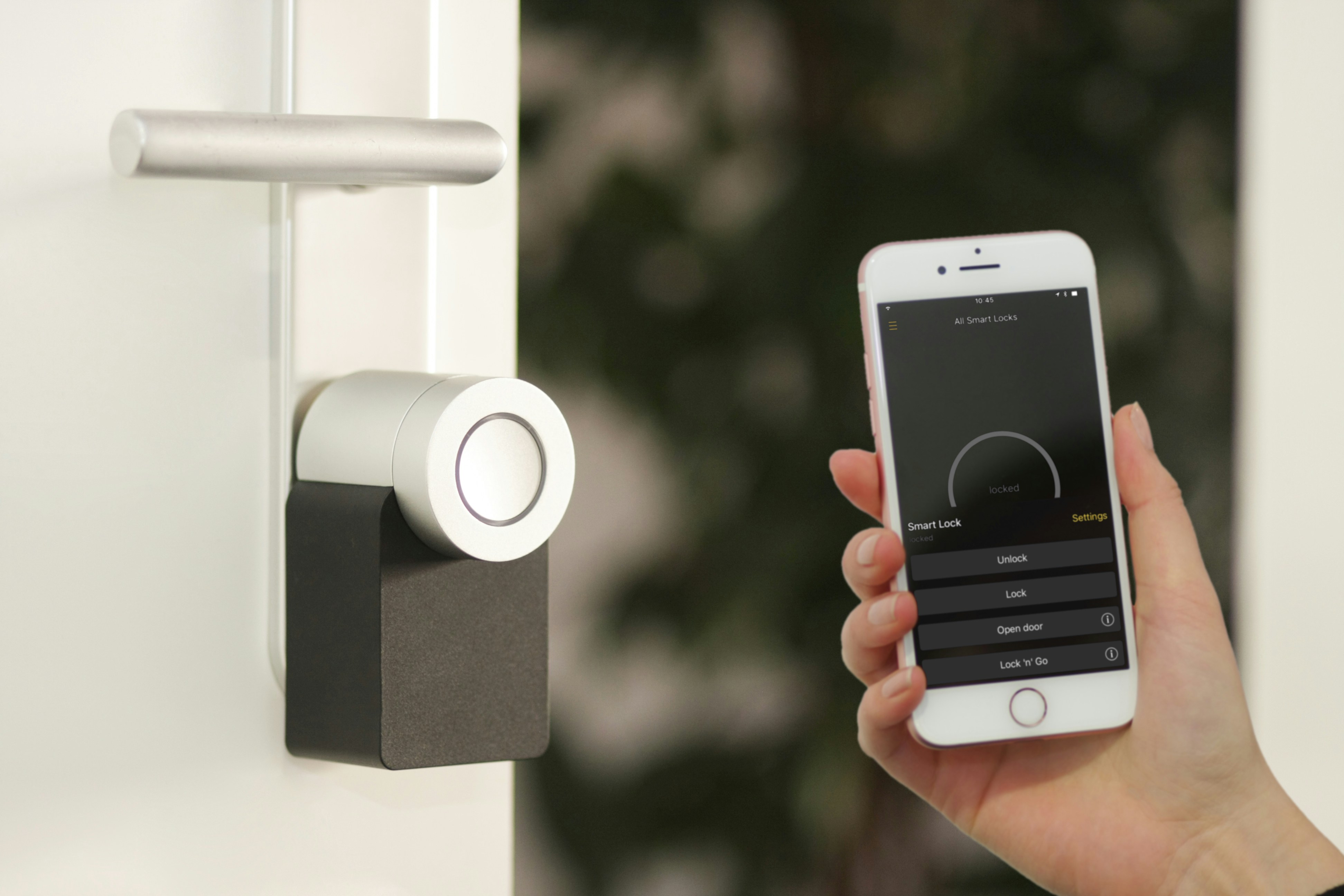 front door with a smart lock