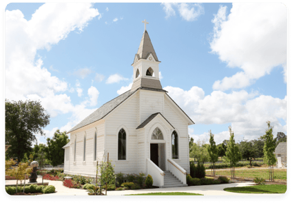 Exterior of a small white church building