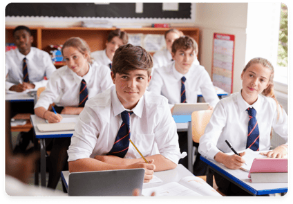 Group of private school students in a classroom