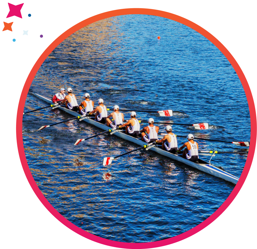 Rowing crew sailing in a competition