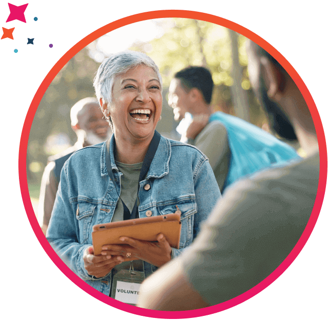 compressed-fundraising coordinator speaking with team member